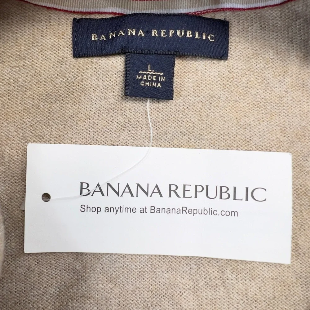 Banana Republic Sweater Mens Large NWT Oatmeal Beige Cotton Quarter Zip Pullover